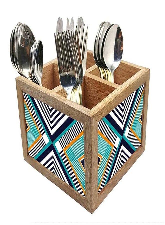 Nutcase Wooden Cutlery Stand Holder Silverware Caddy Spoons Forks Knives Organizer for Dining Table & Kitchen -Made in India-Spoons NOT Included - Aztec Mix - Image 5